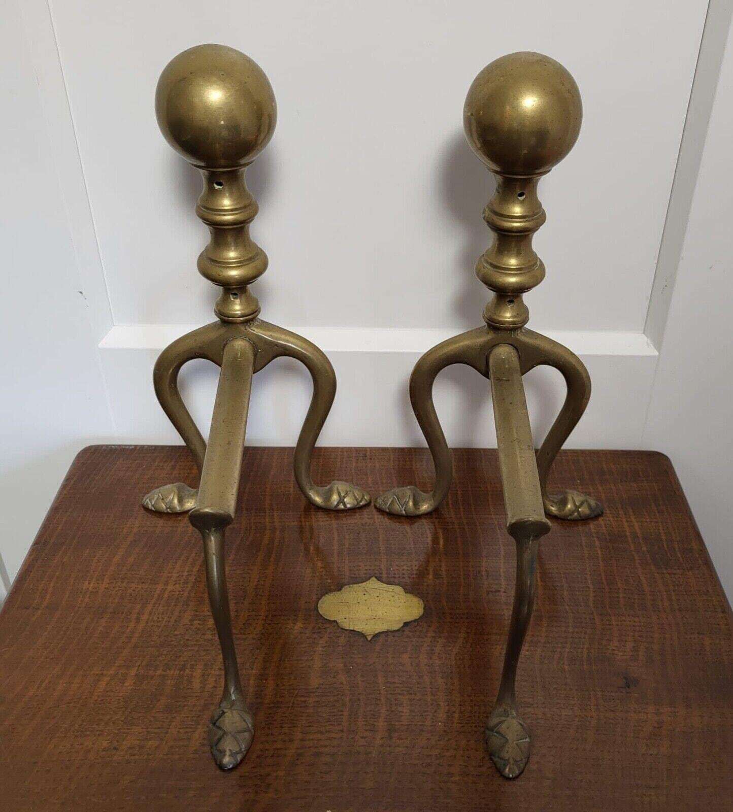 Victorian Brass Andirons Firedogs Pair From The 1890s photo for sale