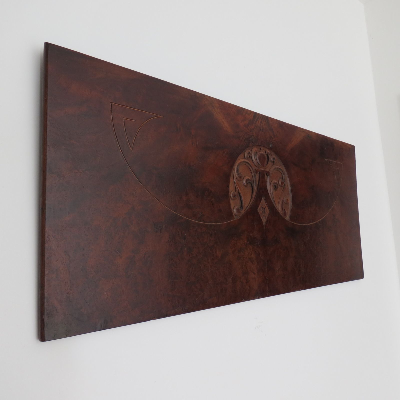150.0 Art Nouveau Secessionist Carved Burr Walnut Wood Wall Hanging 1900 photo