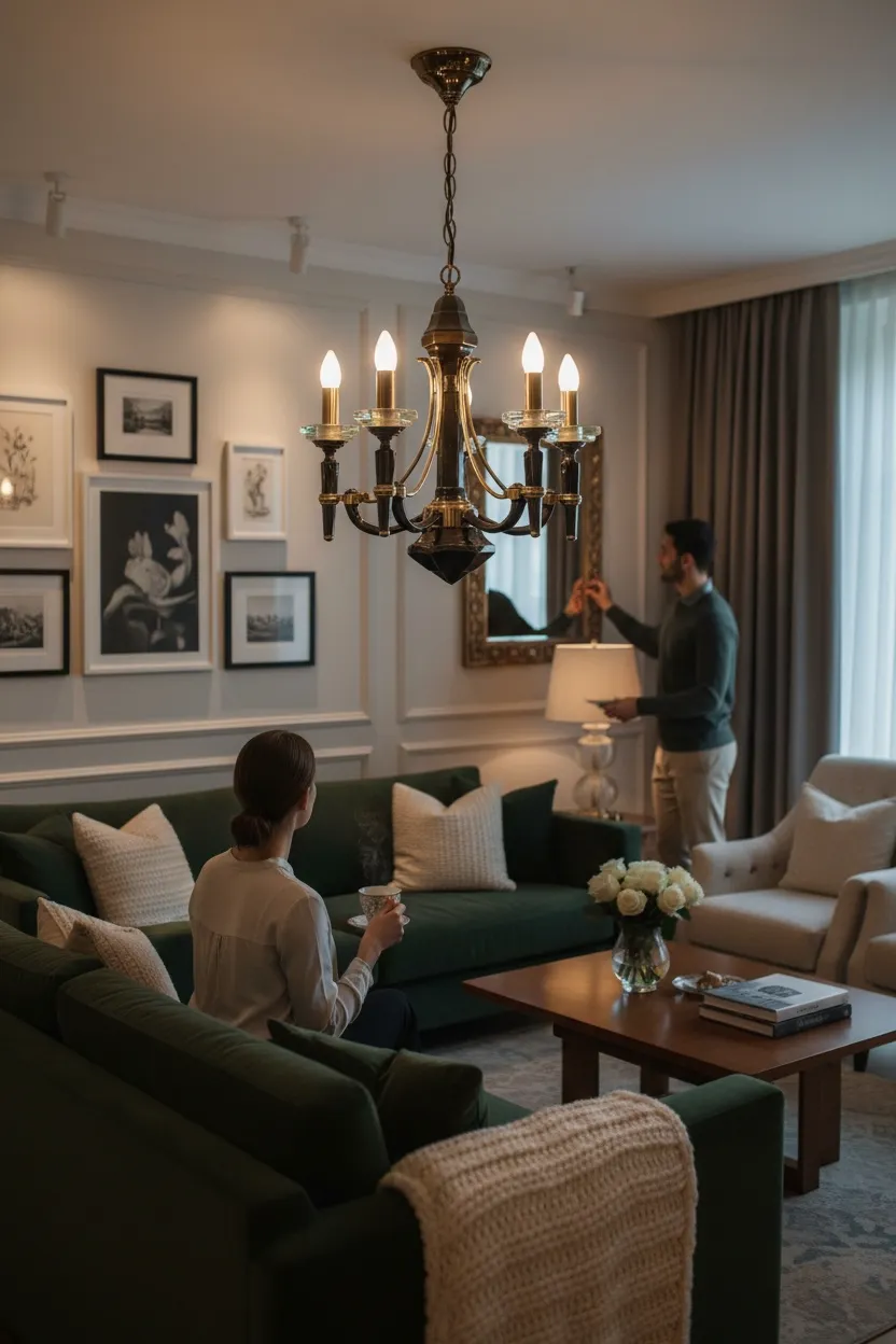 Brass And Crystal Chandelier By Lampart Milano 1970’s photo furniture