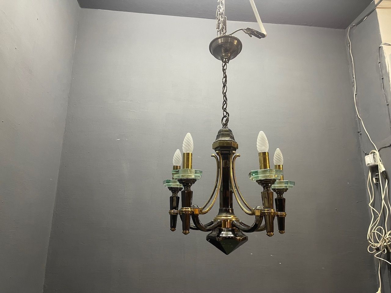 Brass And Crystal Chandelier By Lampart Milano 1970’s photo Lighting