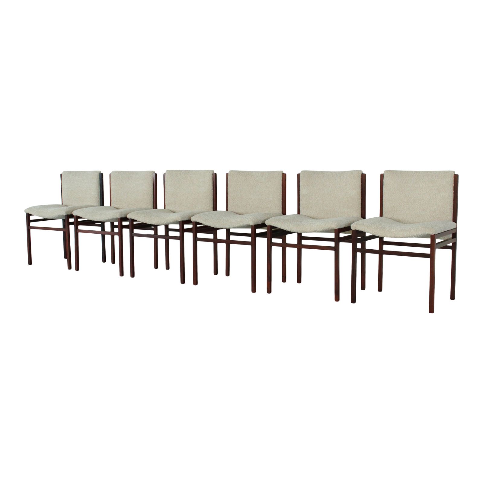 Set Of 6 Tito Agnoli Ash Dining Chairs For Cinova With Bouclé Upholstery