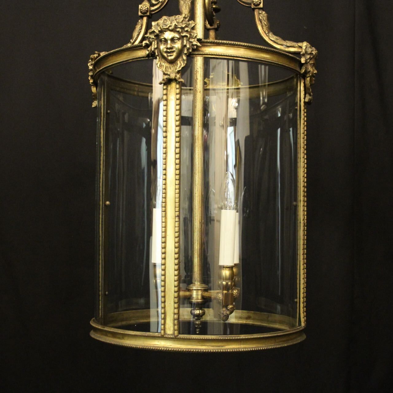 French Large Bronze Antique Hall Lantern photo for sale