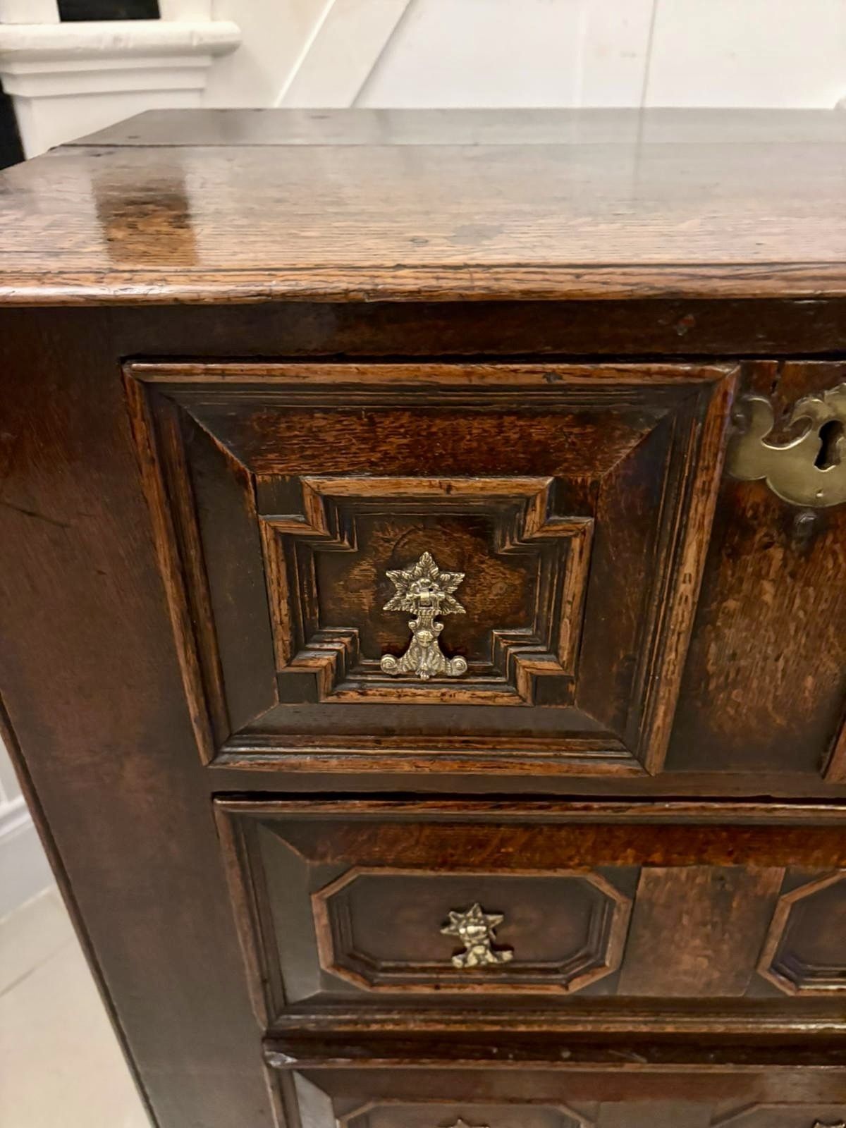 3645.0 Superb Quality Antique 17th Century Jacobean Oak Geometric Chest Of Drawers photo