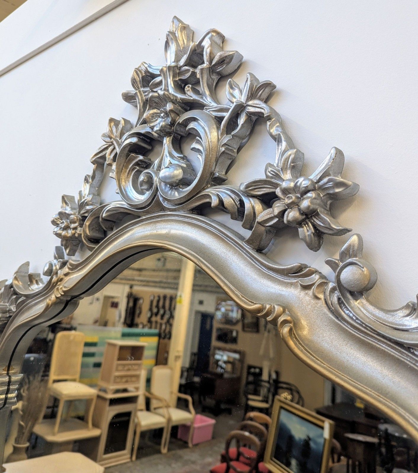 Vintage Rococo Style Silver And Gold Decorative Mirror Delivery Available 0067. photo vinterior