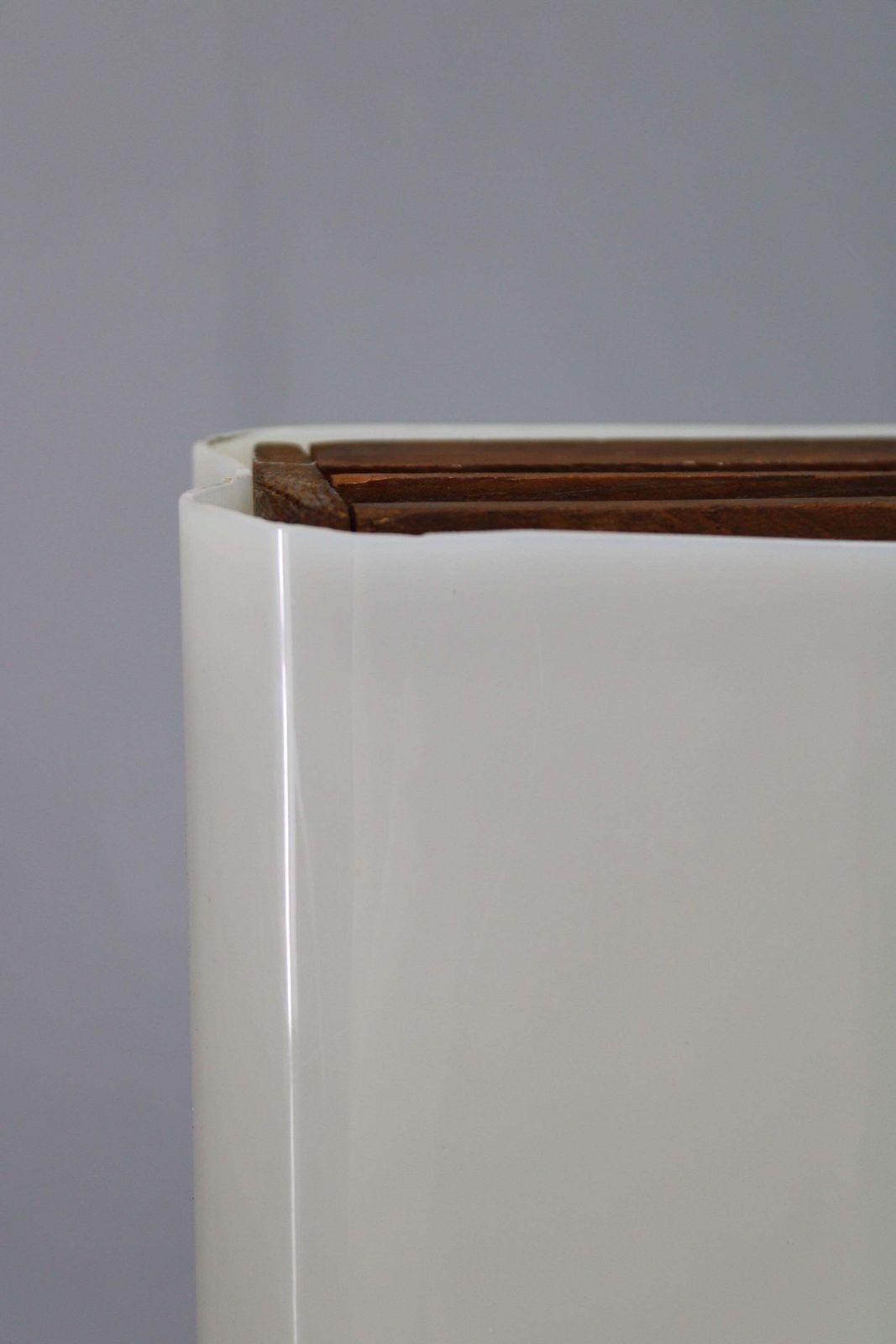 Mid Century Modern Floor Lamp On Iron Legs With Plastic Shade And Wood Accent photo vinterior