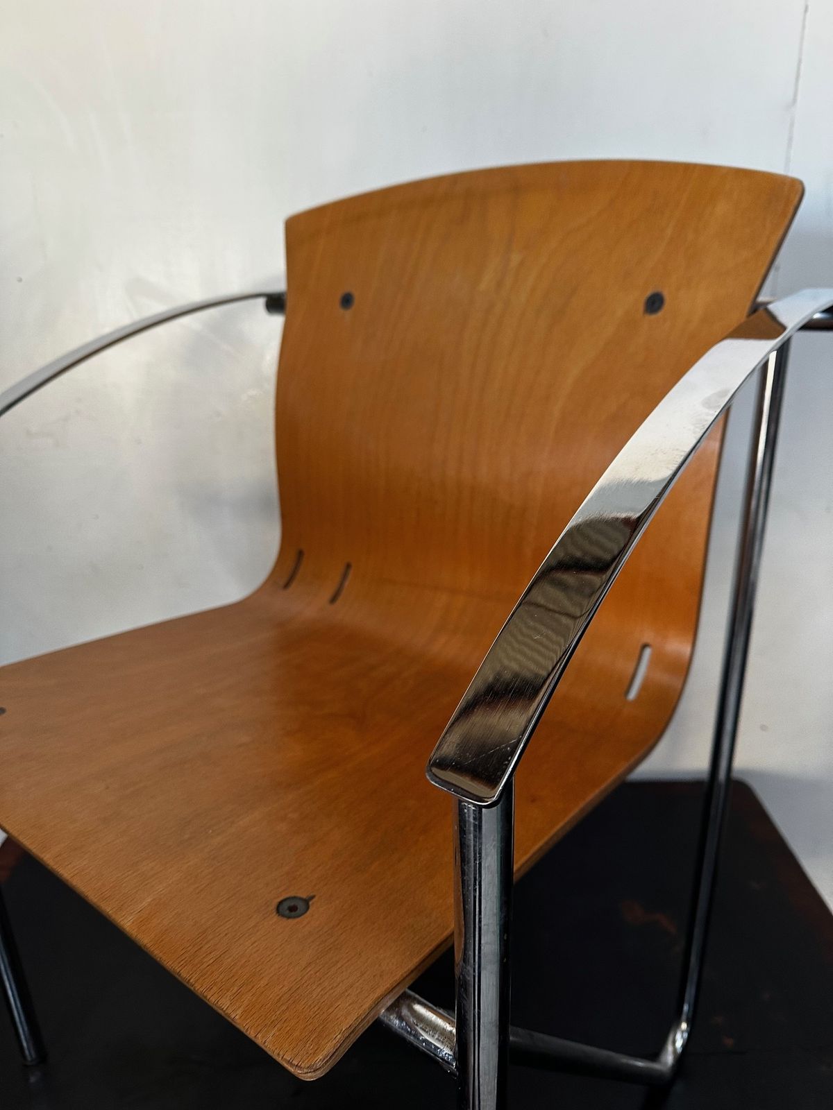 1990's Contemporary Beech Bentwood Chair With A Chrome Frame photo vinterior