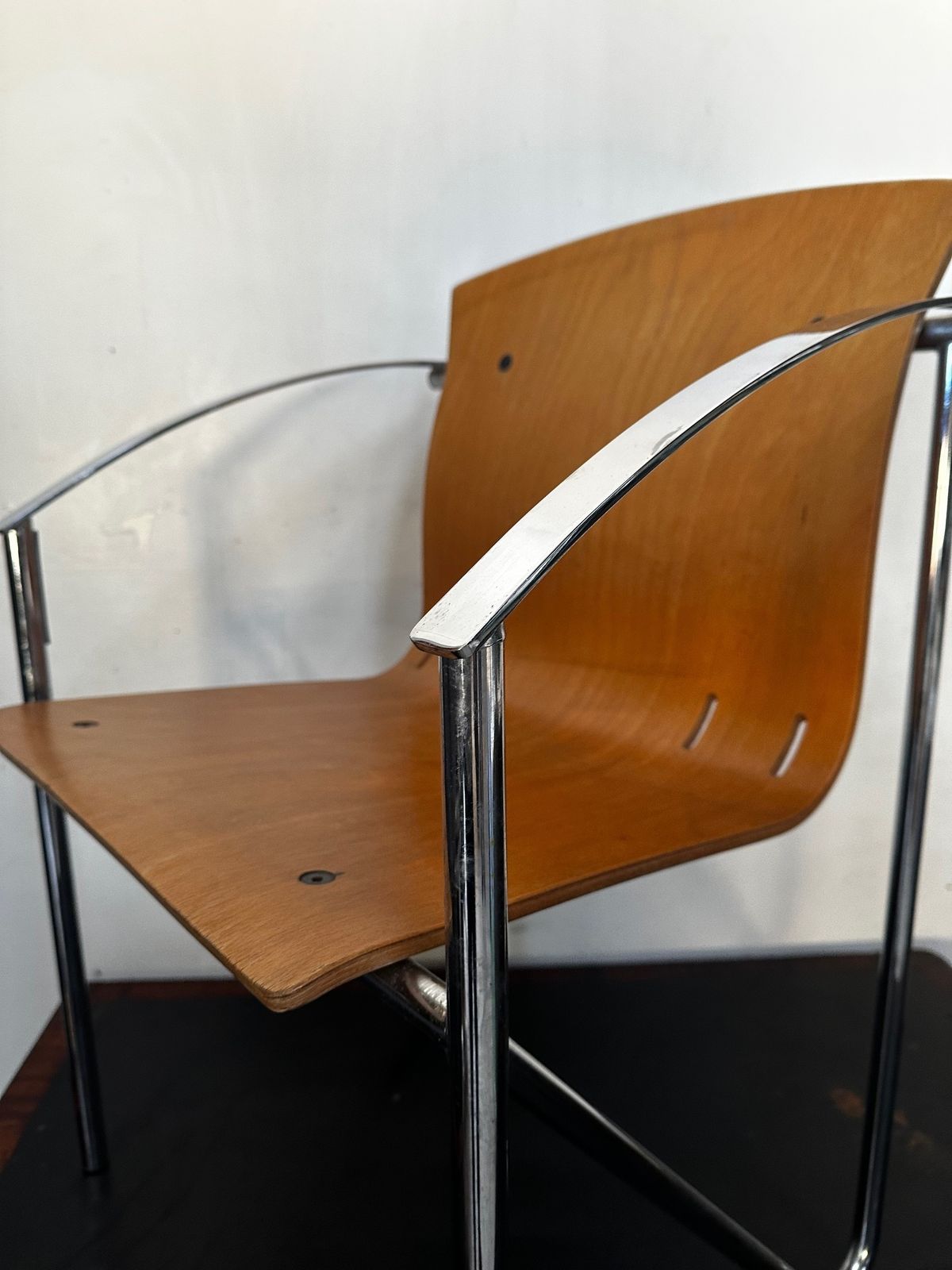 1990's Contemporary Beech Bentwood Chair With A Chrome Frame photo vintage