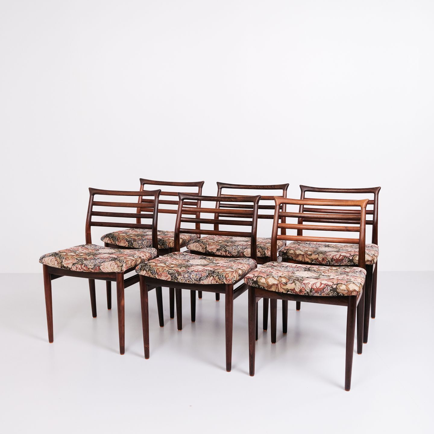 Set Of Six Dining Chairs   Rosewood & Floral Seat   Erling Torvits   Sorø Furniture Factory   1960s