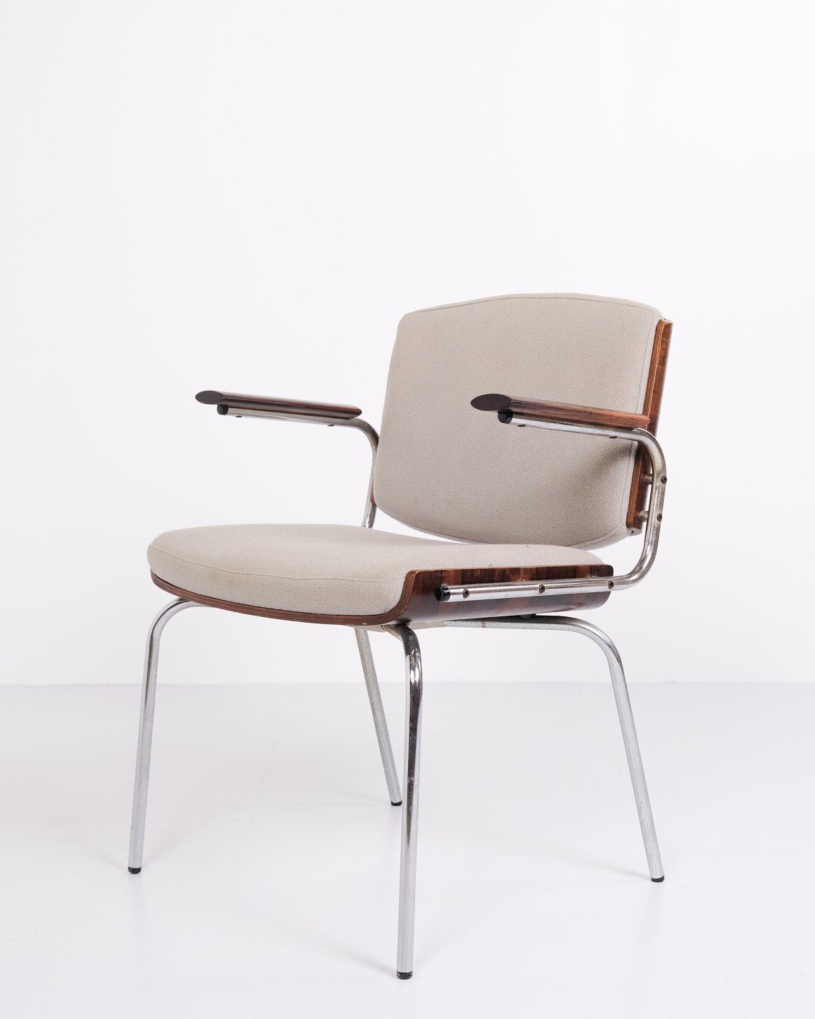 Set Of Four Conference Chairs   Rosewood & Light Grey Fabric   Duba   1960s photo furniture