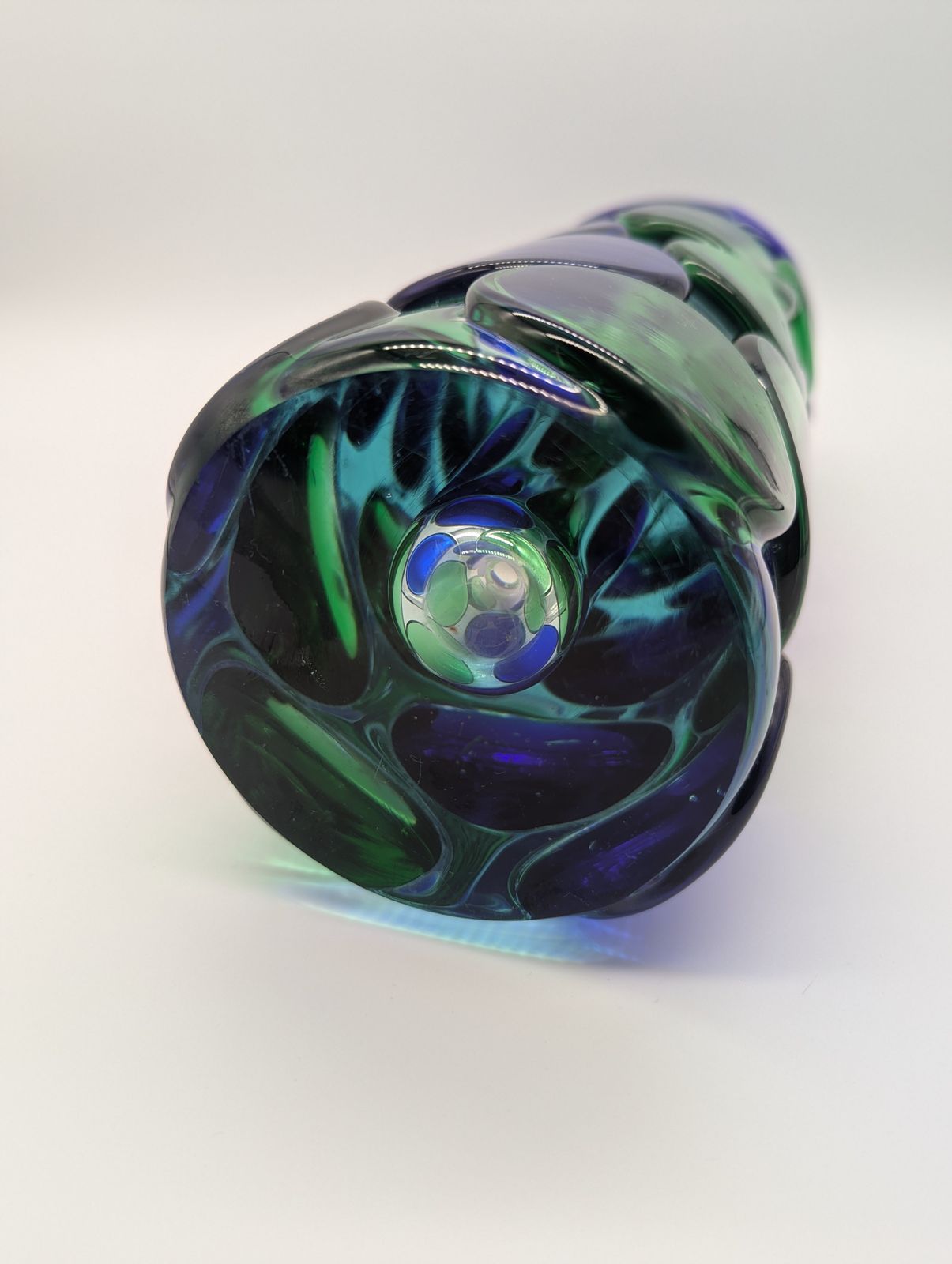 Home Decor Skrdlovice Art Glass Vase By Jaroslav Svoboda, C.1970 – Blue & Green Applied Roundels (31.5 Cm) photo