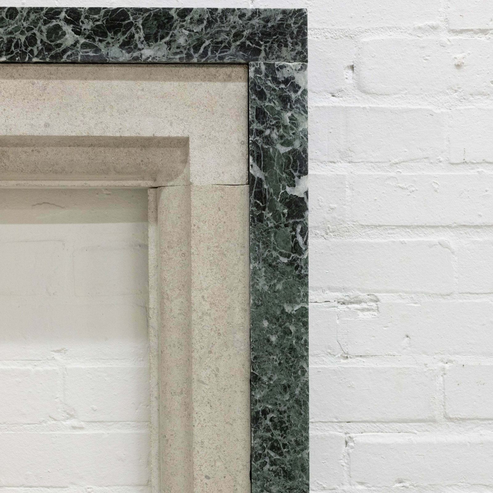 Early 20th Century Portland Stone & Verdi Marble Fireplace Surround photo vintage