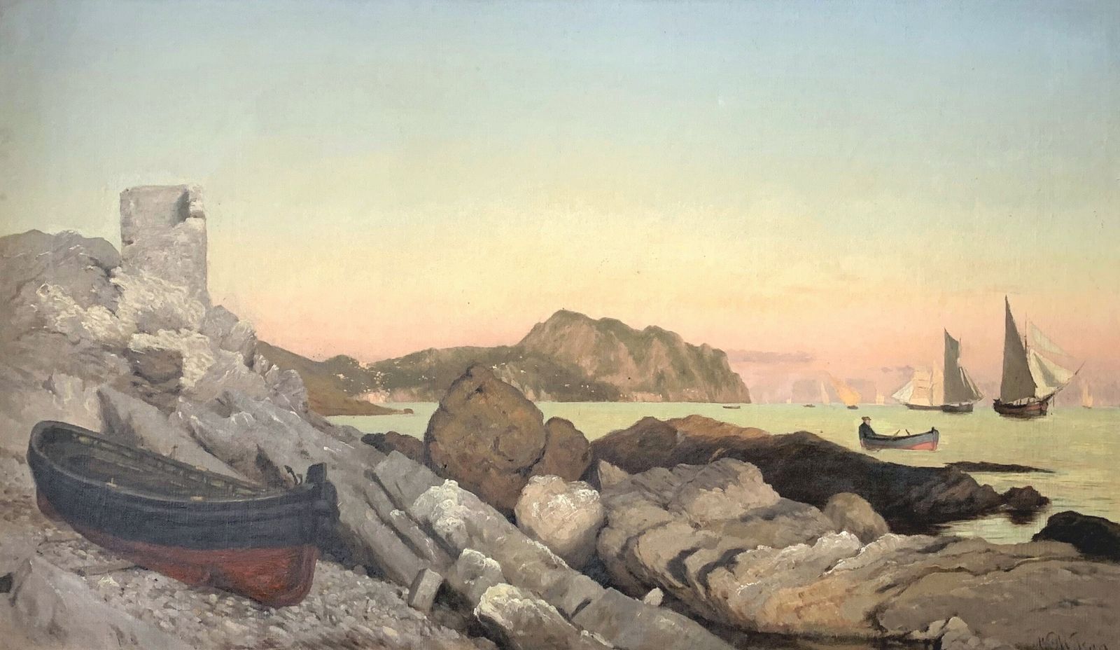 Coastal Scene Original Signed Antique Oil On Canvas  William Heath Wilson photo furniture