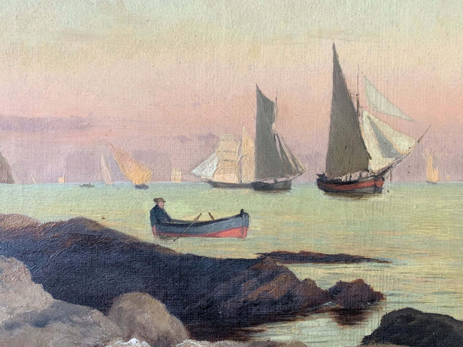 Coastal Scene Original Signed Antique Oil On Canvas  William Heath Wilson photo Art
