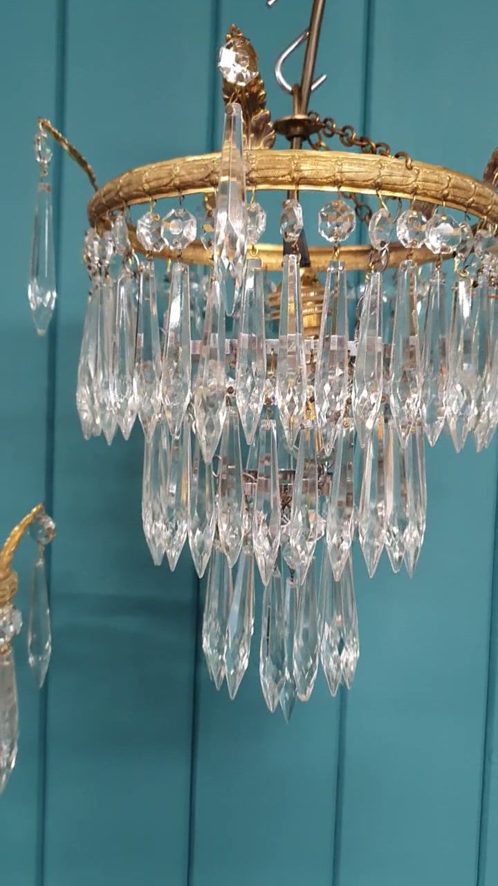 Antique Pair Of Spike Chandelier 10" photo vintage