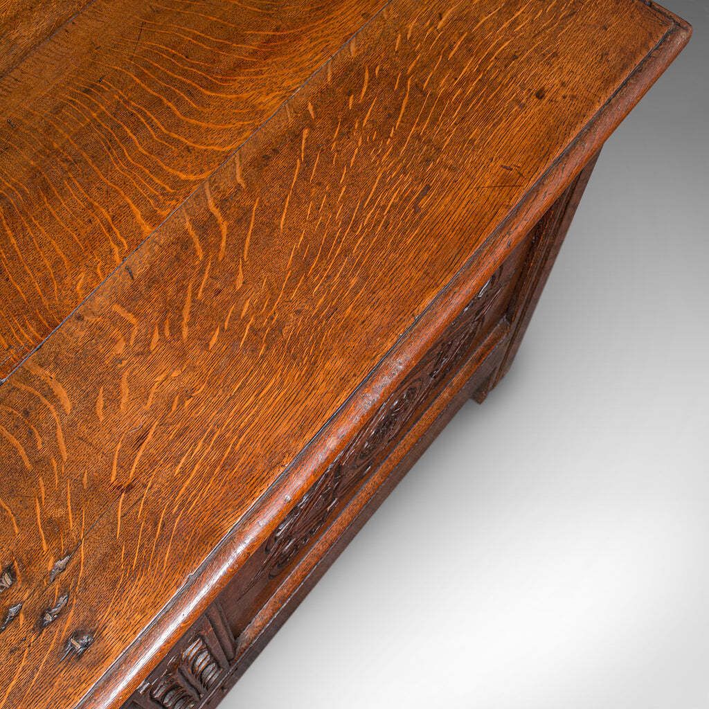 photo furniture Large Antique Carved Coffer, English Oak, Blanket Chest, William III, Circa 1700
