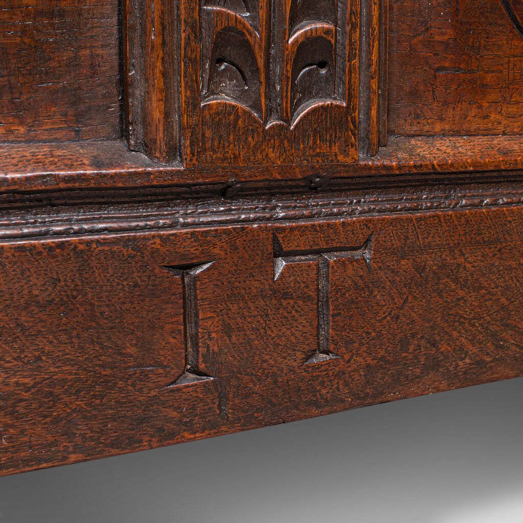 3931.0 Large Antique Carved Coffer, English Oak, Blanket Chest, William III, Circa 1700 photo