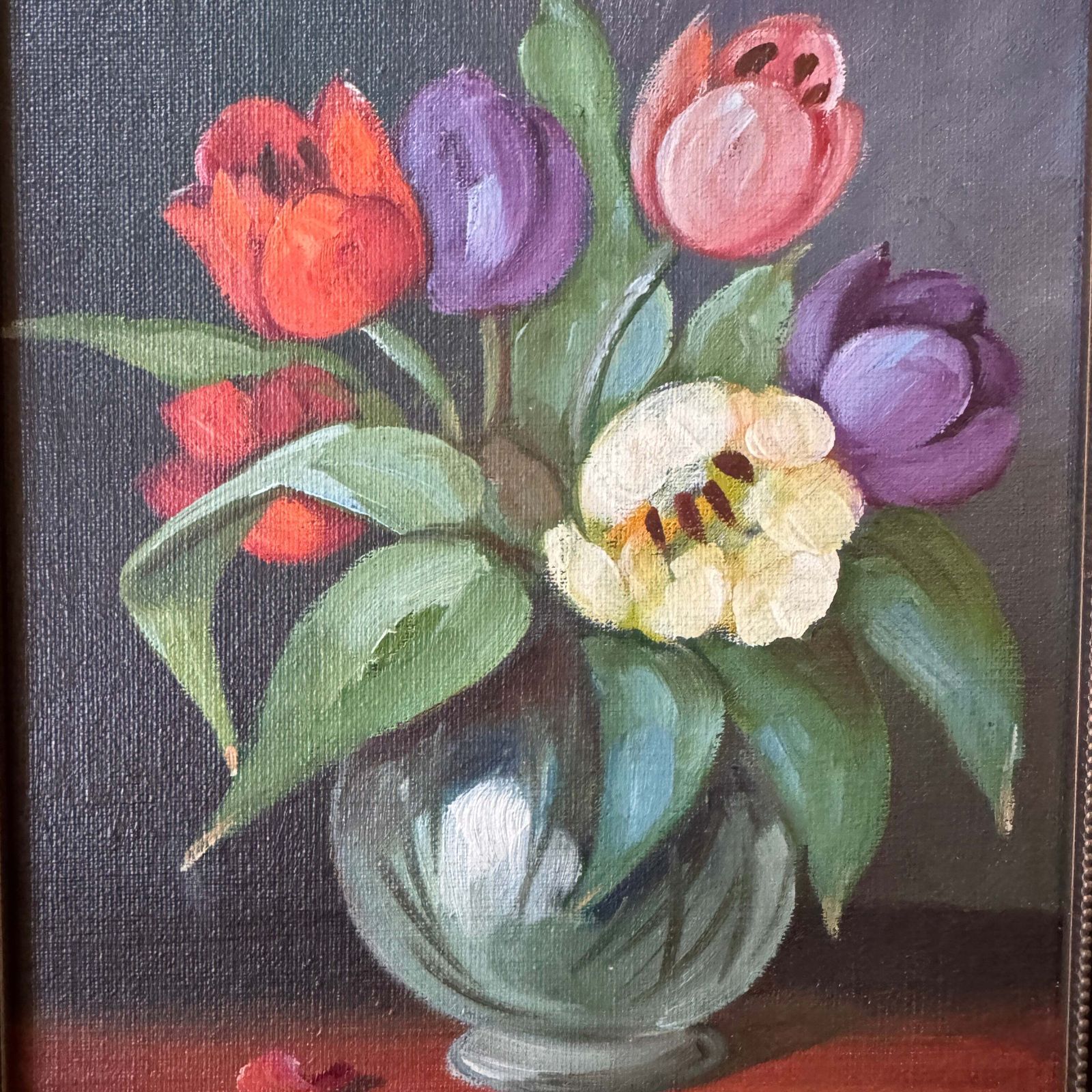 Radiant Tulips 1937. Vintage Swedish Oil Painting By W Lexander. photo furniture