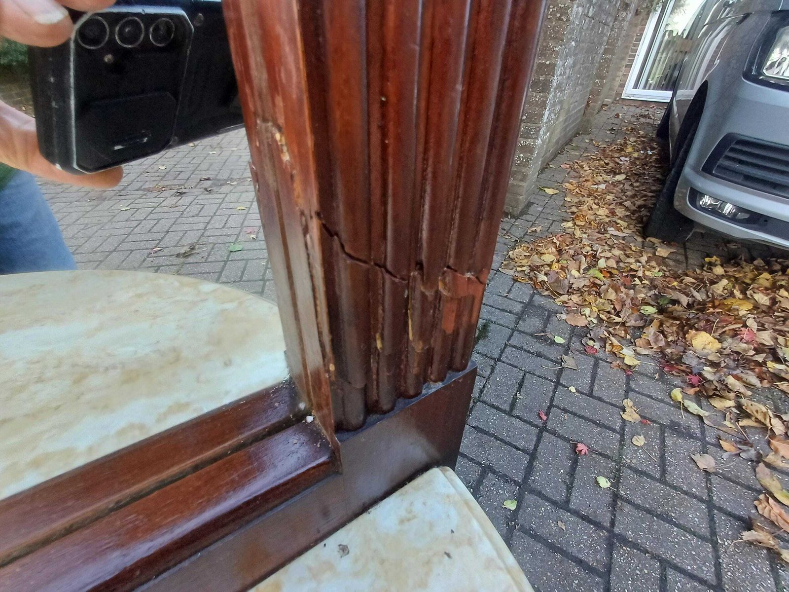 1980s American Wooden Hall Stand With Full Length Mirror, Brass Hooks & Marble Demi Lune Console Table Free Hand Delivery photo for sale