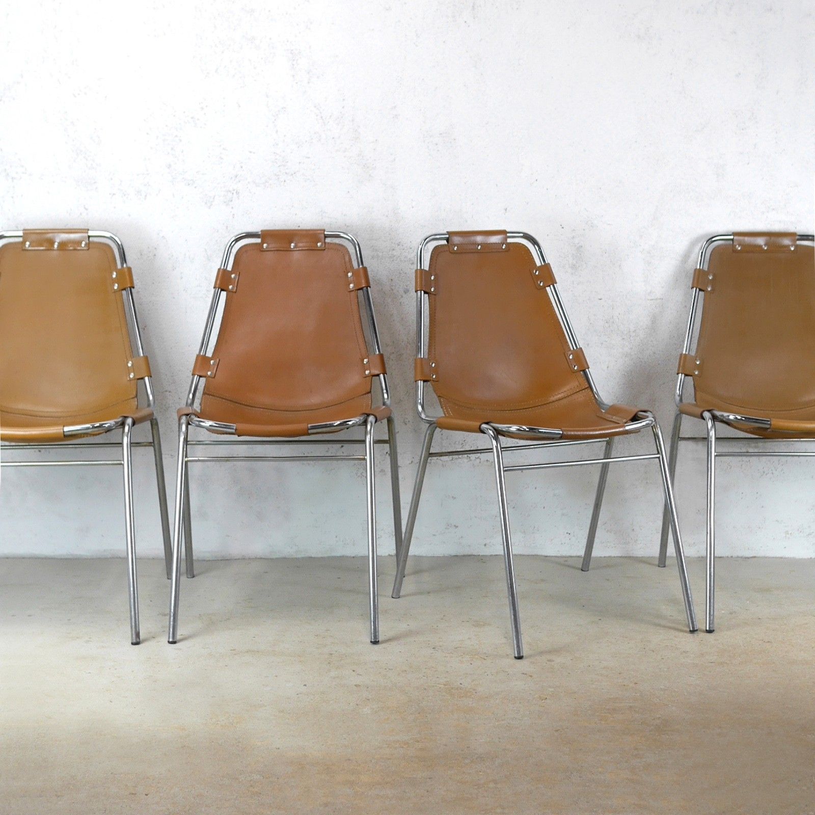 Set 4 Mid Century Vintage Charlotte Perriand Les Arches Leather Chairs #103058