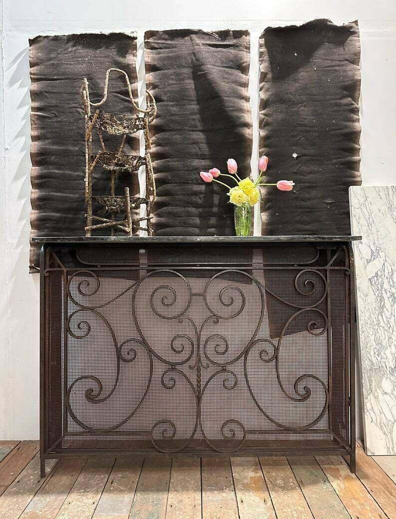 Antique Parisian Wrought Iron Radiator Cover / Console Table C.1920 photo furniture