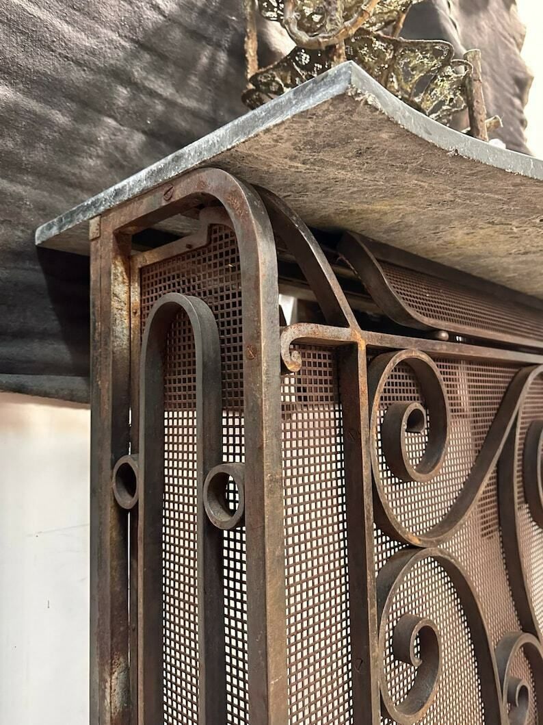 Antique Parisian Wrought Iron Radiator Cover / Console Table C.1920 photo 880.0