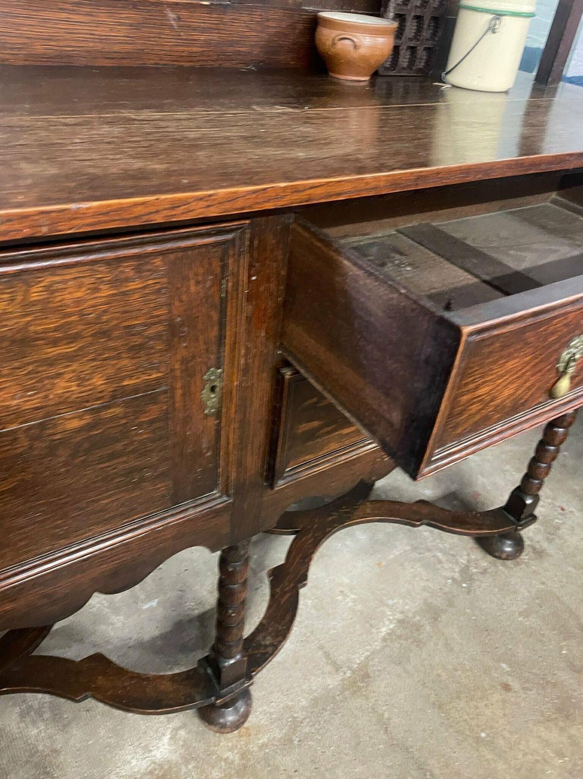 Charming English Oak Bobbin Dresser W/ Removable Shelving C.1930 photo furniture