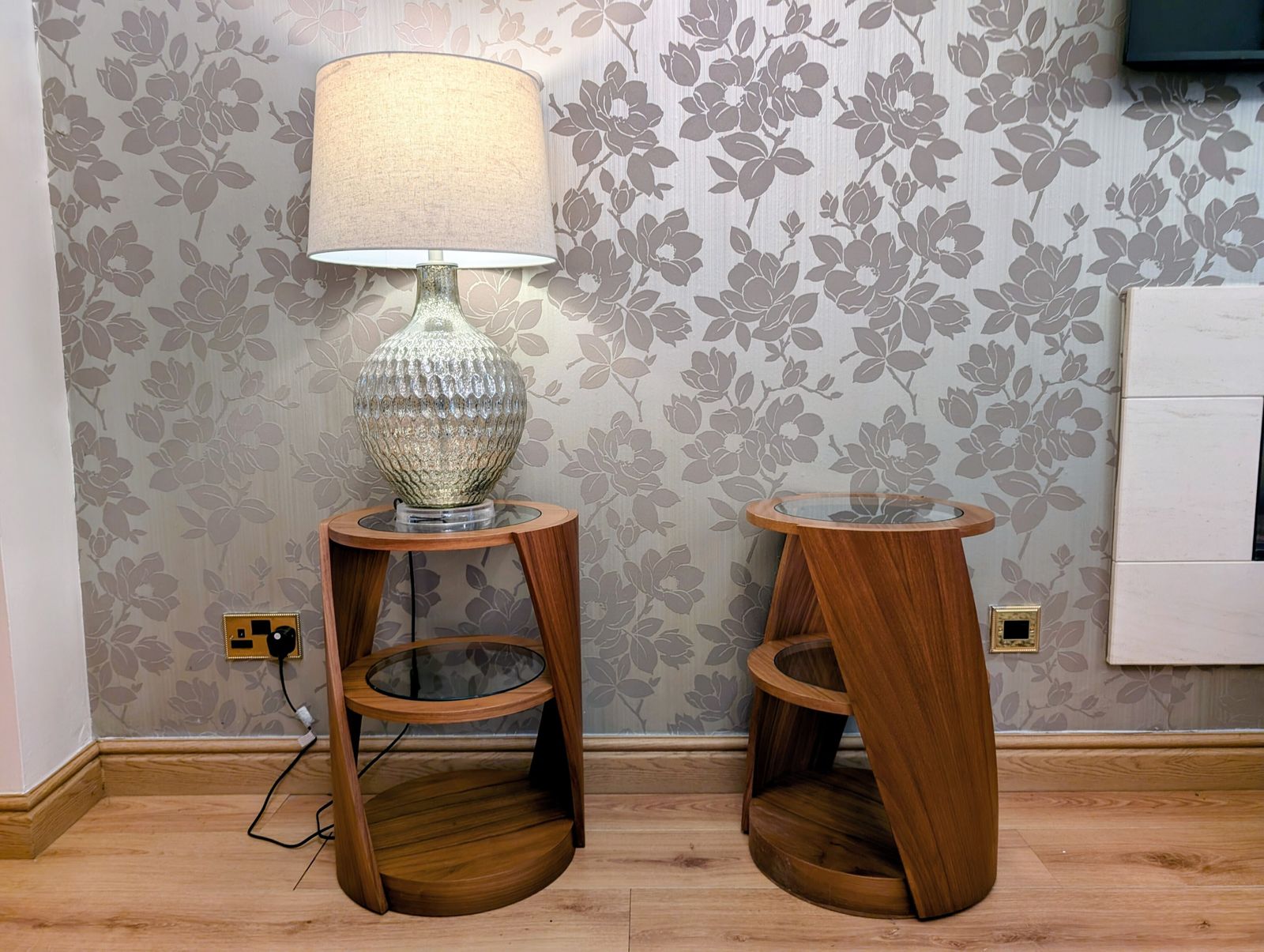 Tom Schneider   Two Lamp Table, Inset Glass, Oak