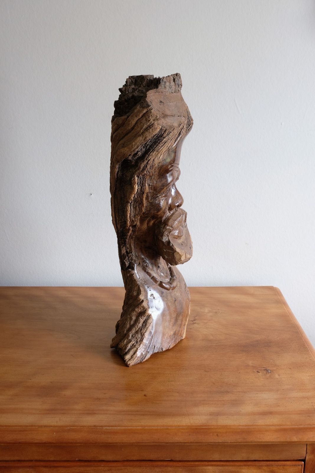 Makonde Root Wood Bust – Tribal Elder Portrait Sculpture photo furniture