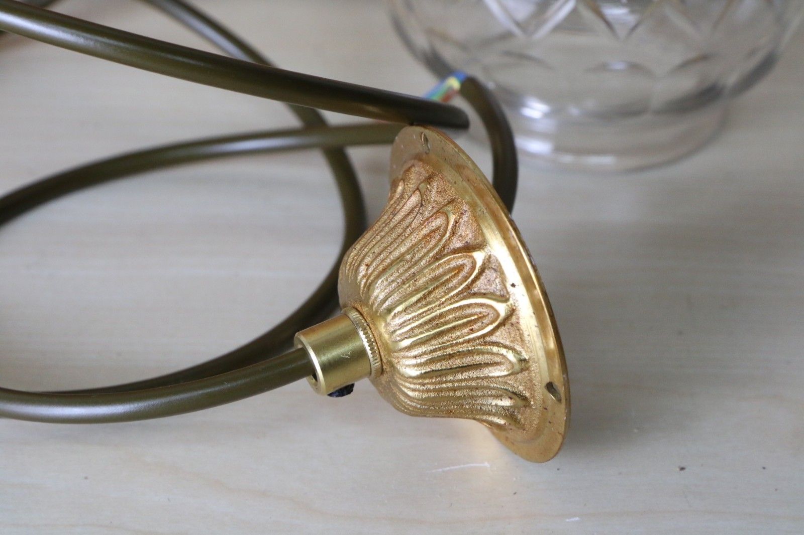 Ceiling Light Antique Cut Glass Pendant Shade Acorn Rewired Original Fittings photo buy