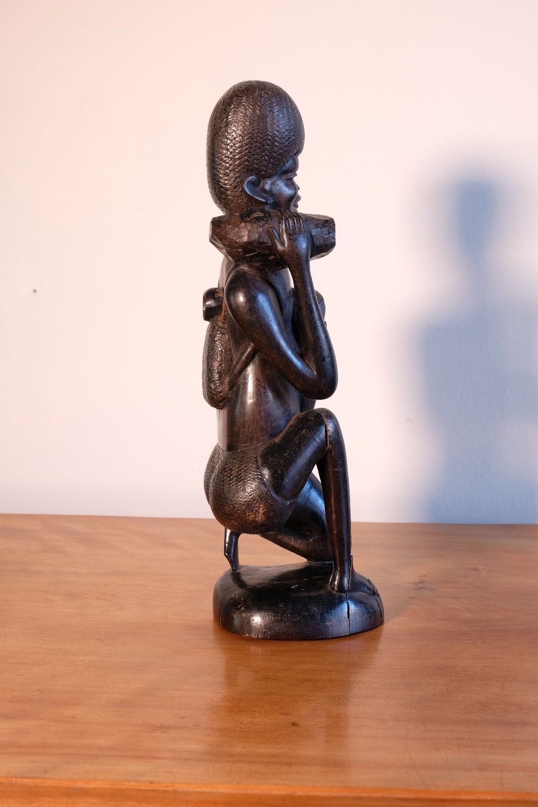 East African Solid Ebony Sculpture Mother And Child 34.5 Cm photo for sale