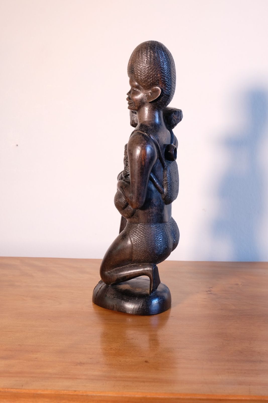 East African Solid Ebony Sculpture Mother And Child 34.5 Cm photo vintage