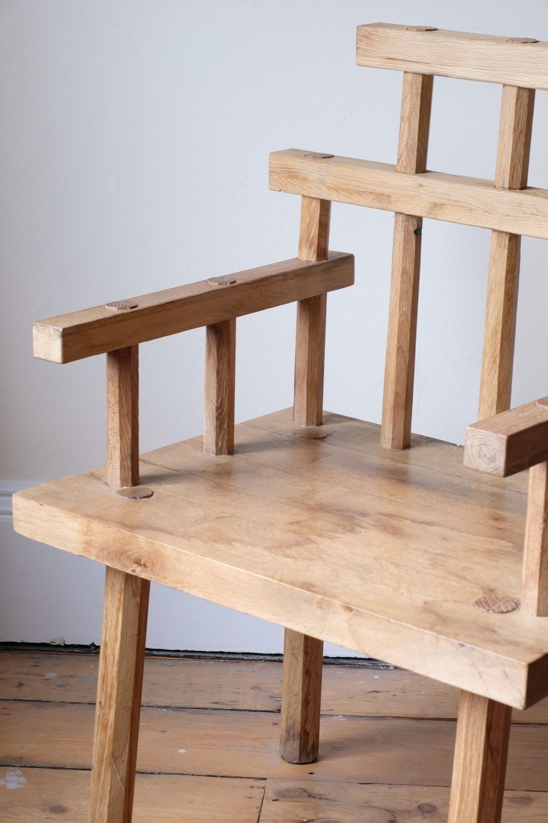 Primitive Handmade Wooden Armchair In Rustic Timber Finish photo buy