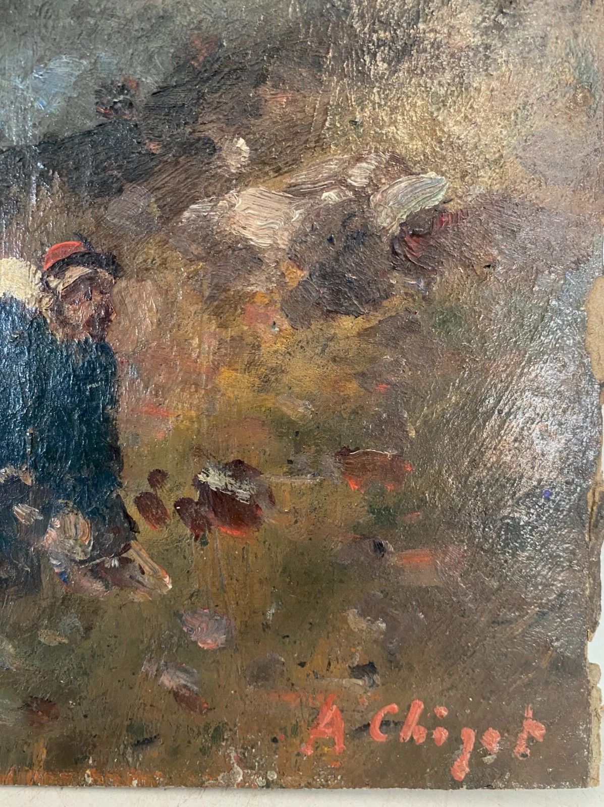 "Alphonse Chigot The Battlefield" Oil On Isorel 19th Century photo buy