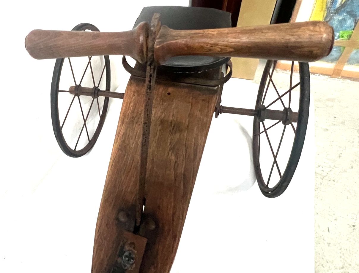 590.0 "La Draisienne" Antique Children's Iron And Wood Tricycle 20th Century photo