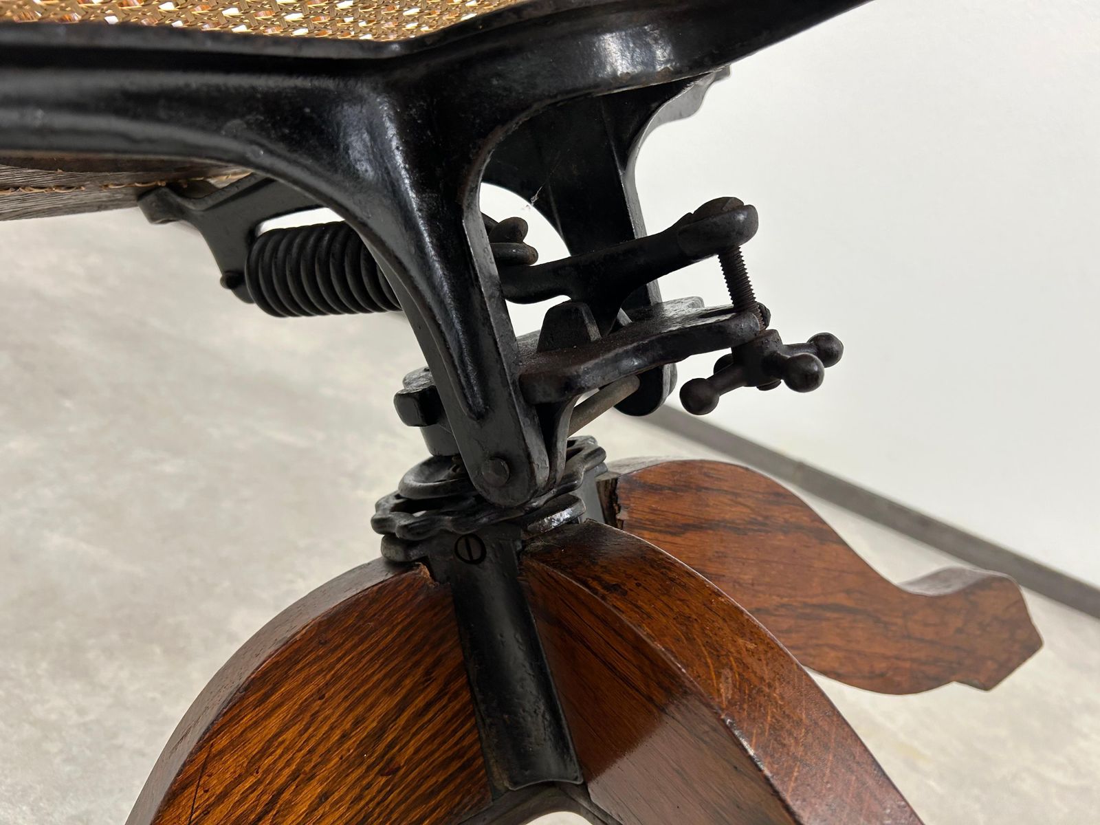 Swivel Oak Office Chair With Rattan Seat photo vintage