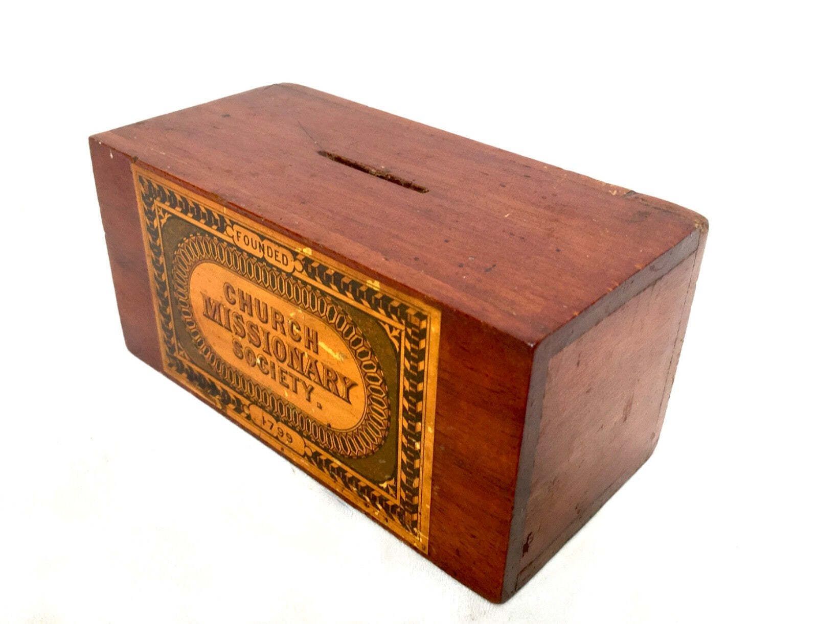 Antique Wooden Church Missionary Society Box Collection / Offering Box C.1900 photo for sale