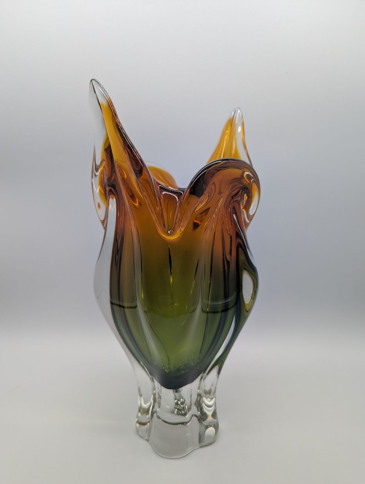 Chřibská Glassworks Sommerso Vase By Josef Hospodka, Amber & Green, C.1960s photo 240.0