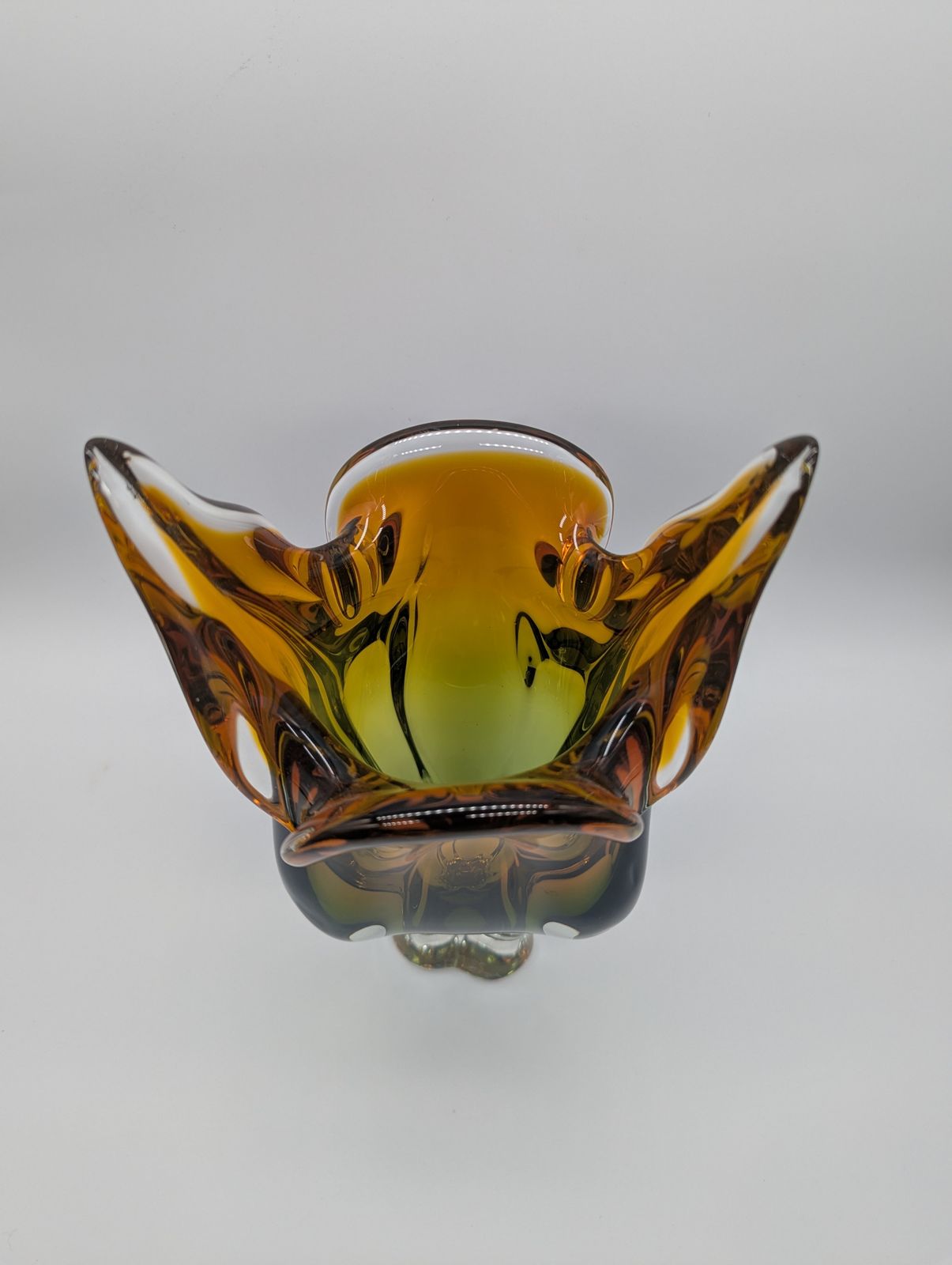 Chřibská Glassworks Sommerso Vase By Josef Hospodka, Amber & Green, C.1960s photo vintage