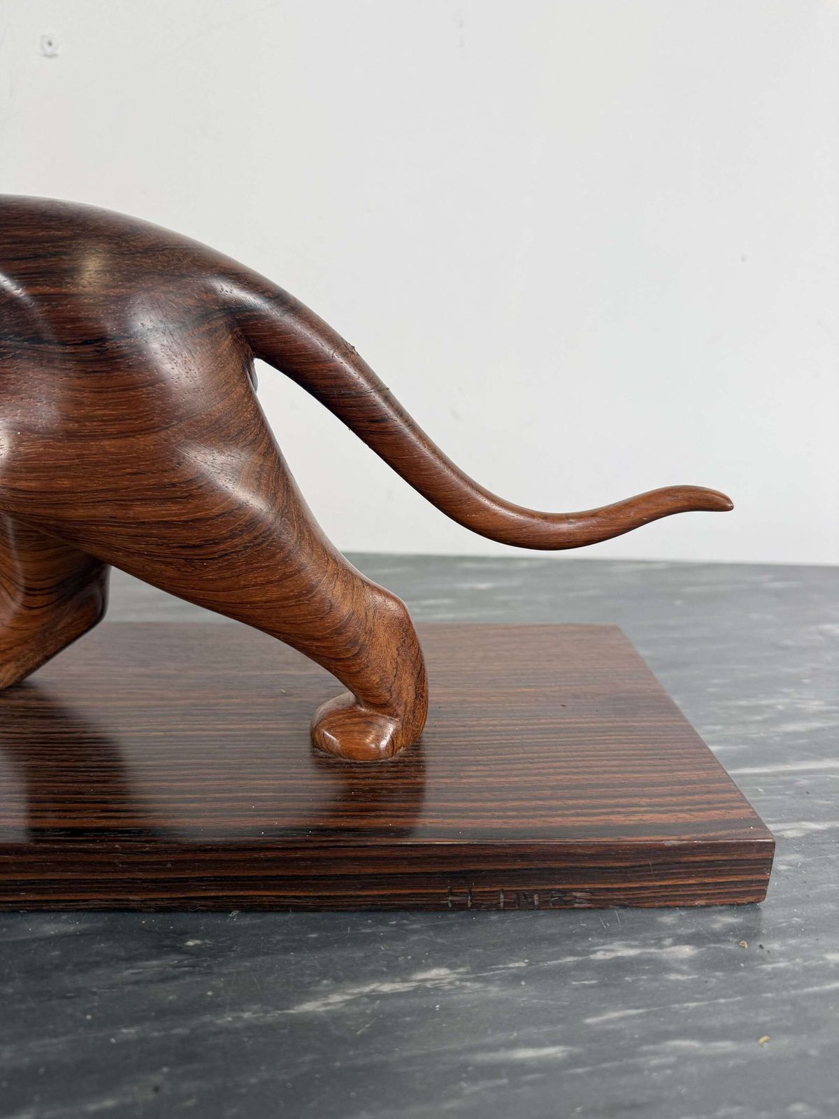 Art Deco Carved Wood Sculpture Of A Panther photo Art
