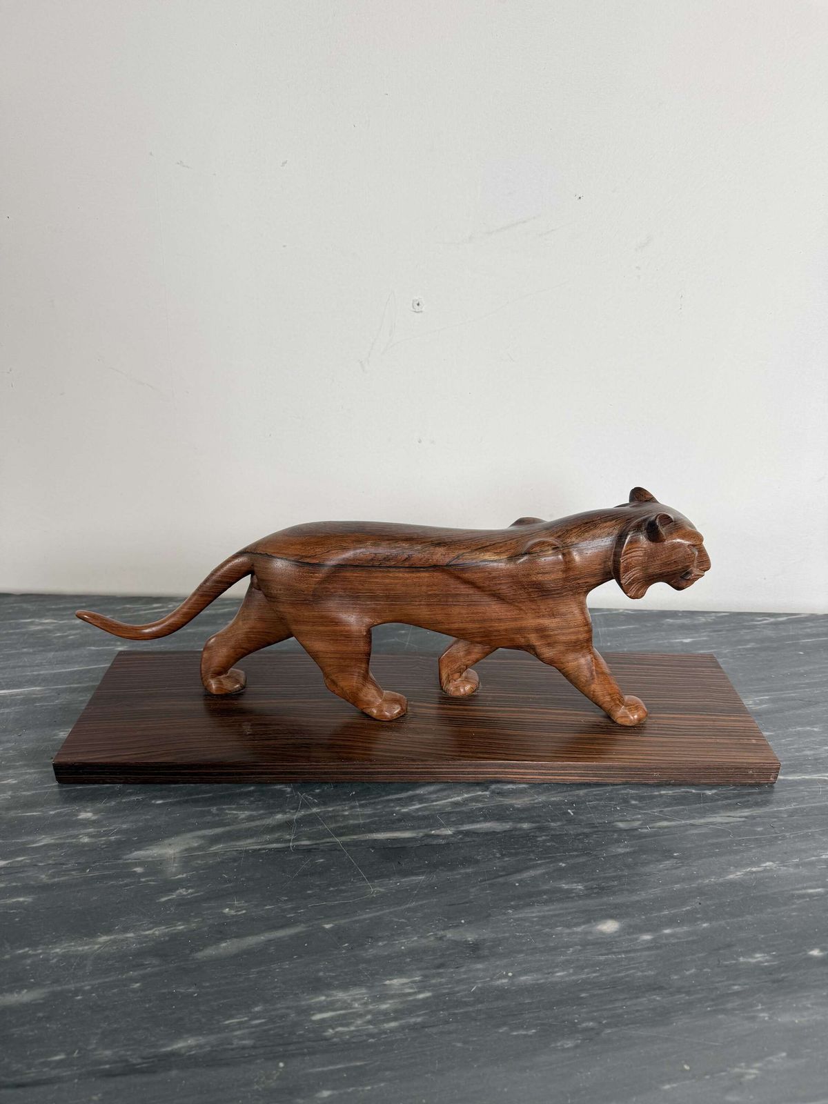 Art Deco Carved Wood Sculpture Of A Panther photo vinterior
