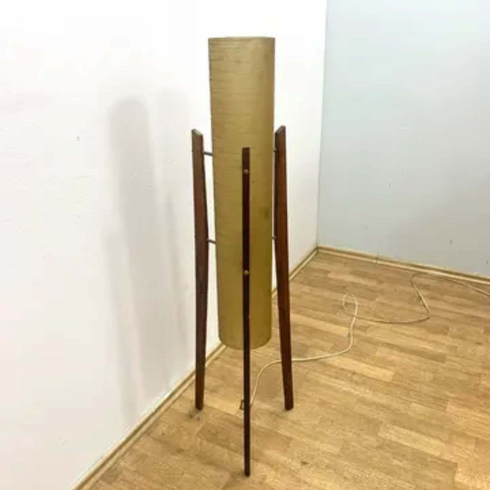 Retro Rocket Floor Lamp, Fibreglass Shade & Wooden Legs, 1960s photo 572.0
