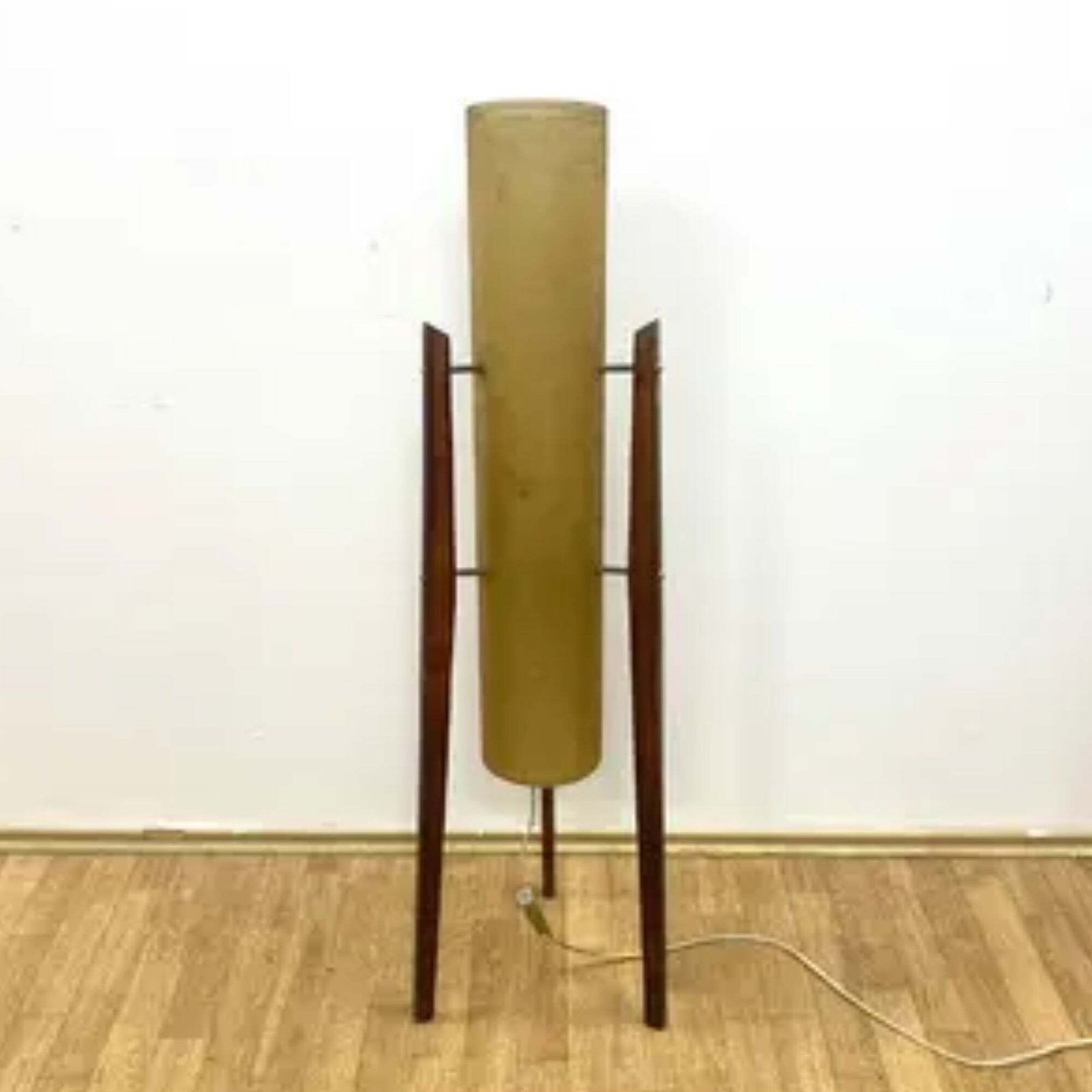 Retro Rocket Floor Lamp, Fibreglass Shade & Wooden Legs, 1960s