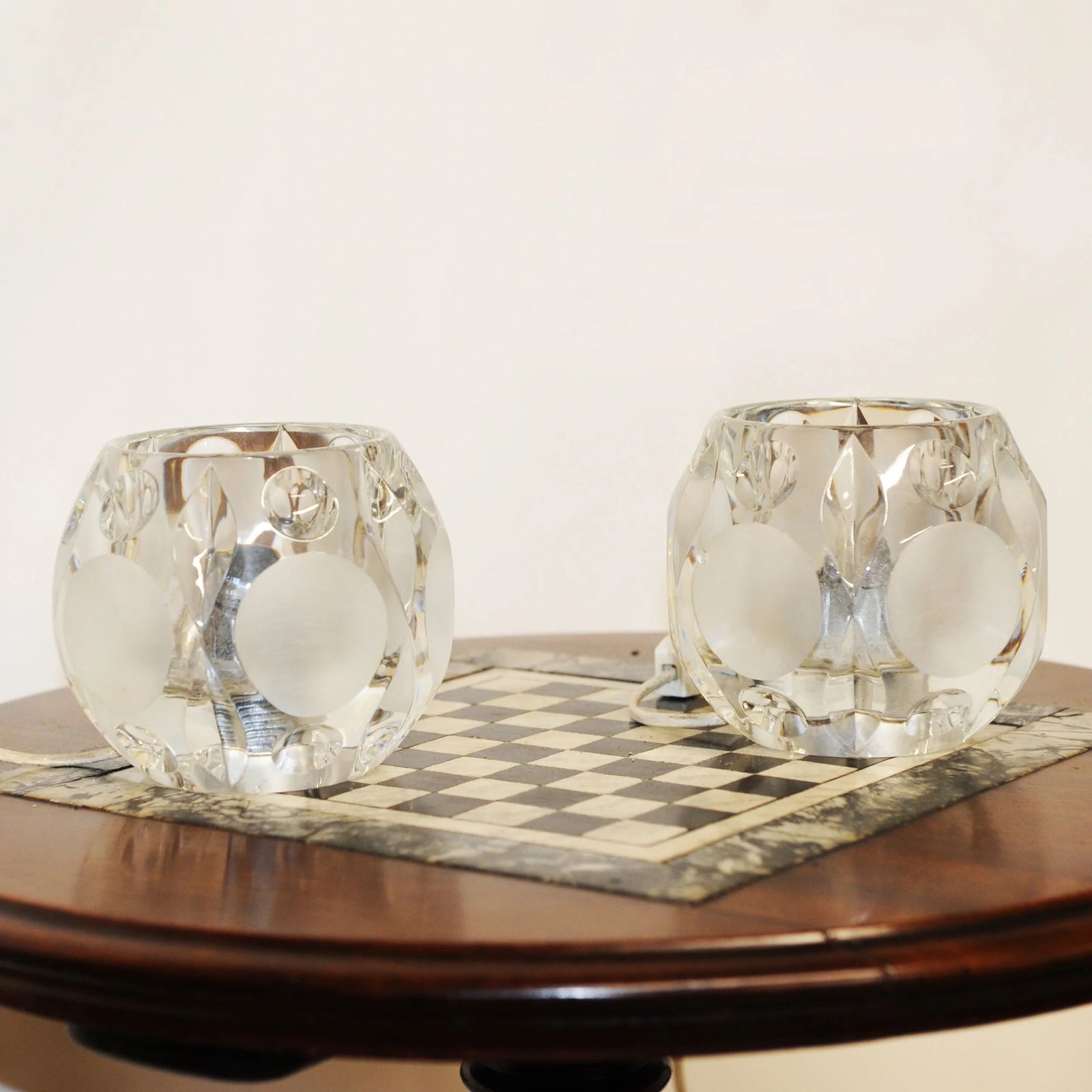 Pair Of German Peill And Putzler Frosted Glass Circular Table Lamps, Set Of 2, 1970s