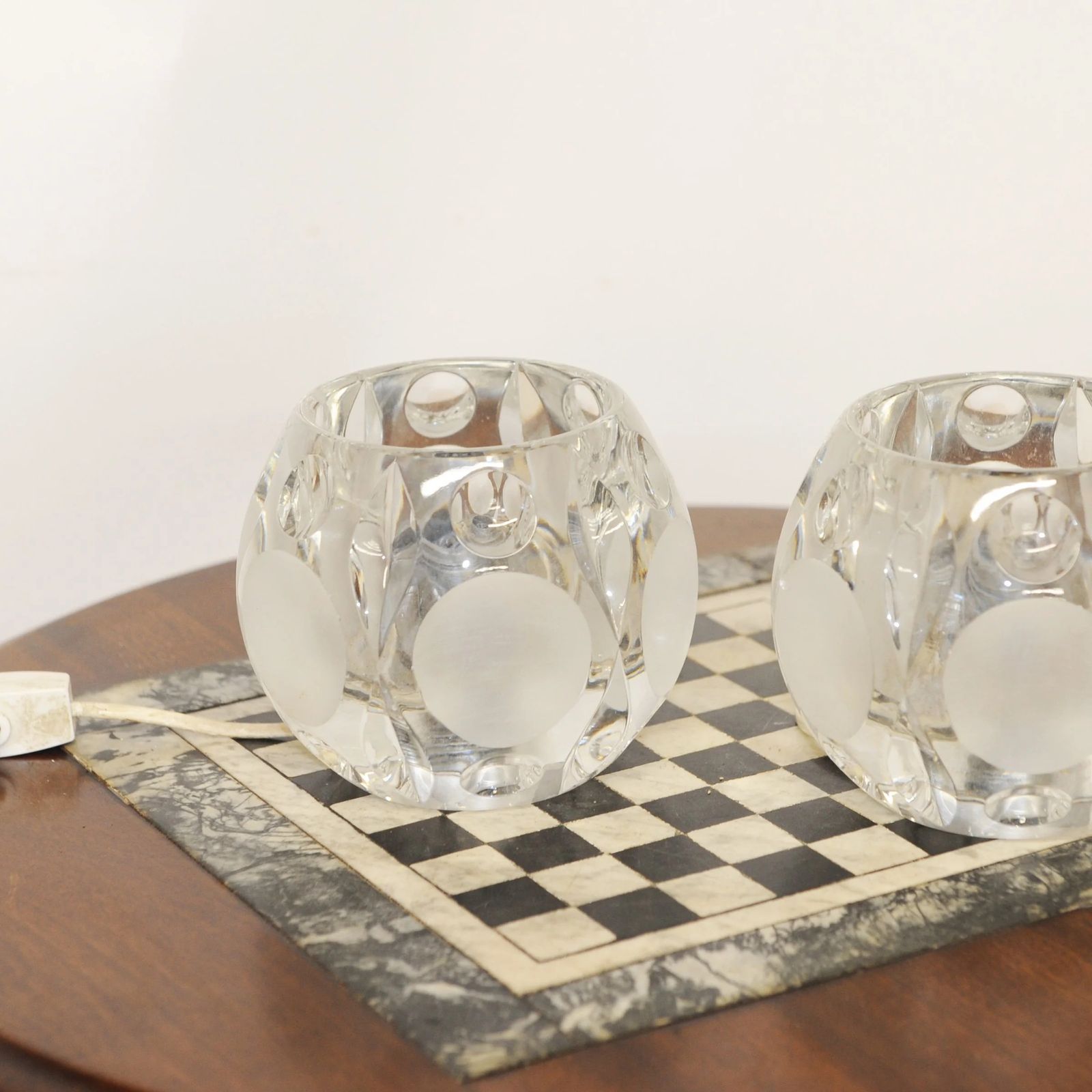 Pair Of German Peill And Putzler Frosted Glass Circular Table Lamps, Set Of 2, 1970s photo furniture