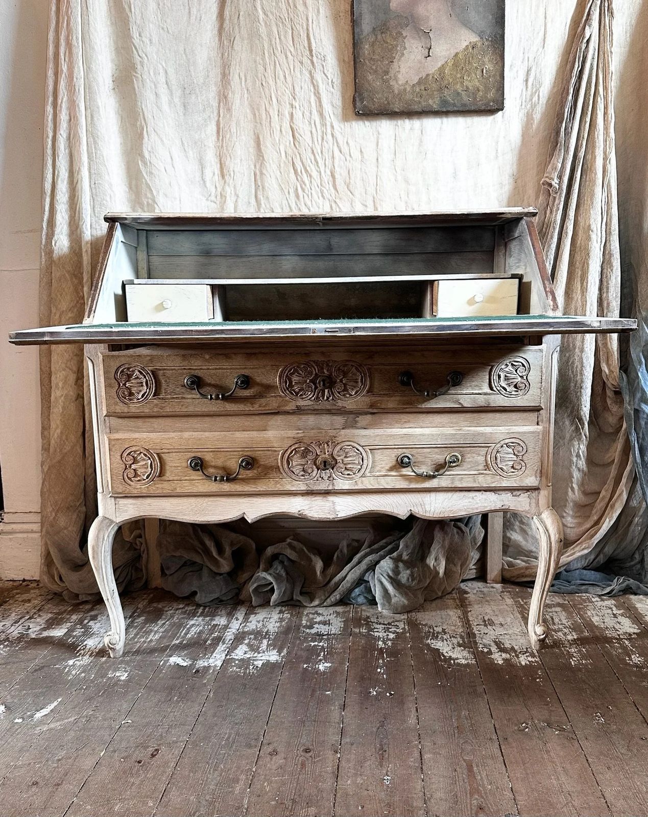 Furniture French Bleached Oak Louis XV Secretaire, C1950 photo