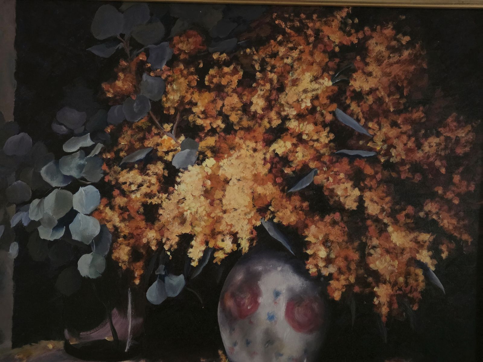 Magnificient Large Oil Painting Of Still Life Flowers And Foliage By Artist Tracey Young photo 449.0