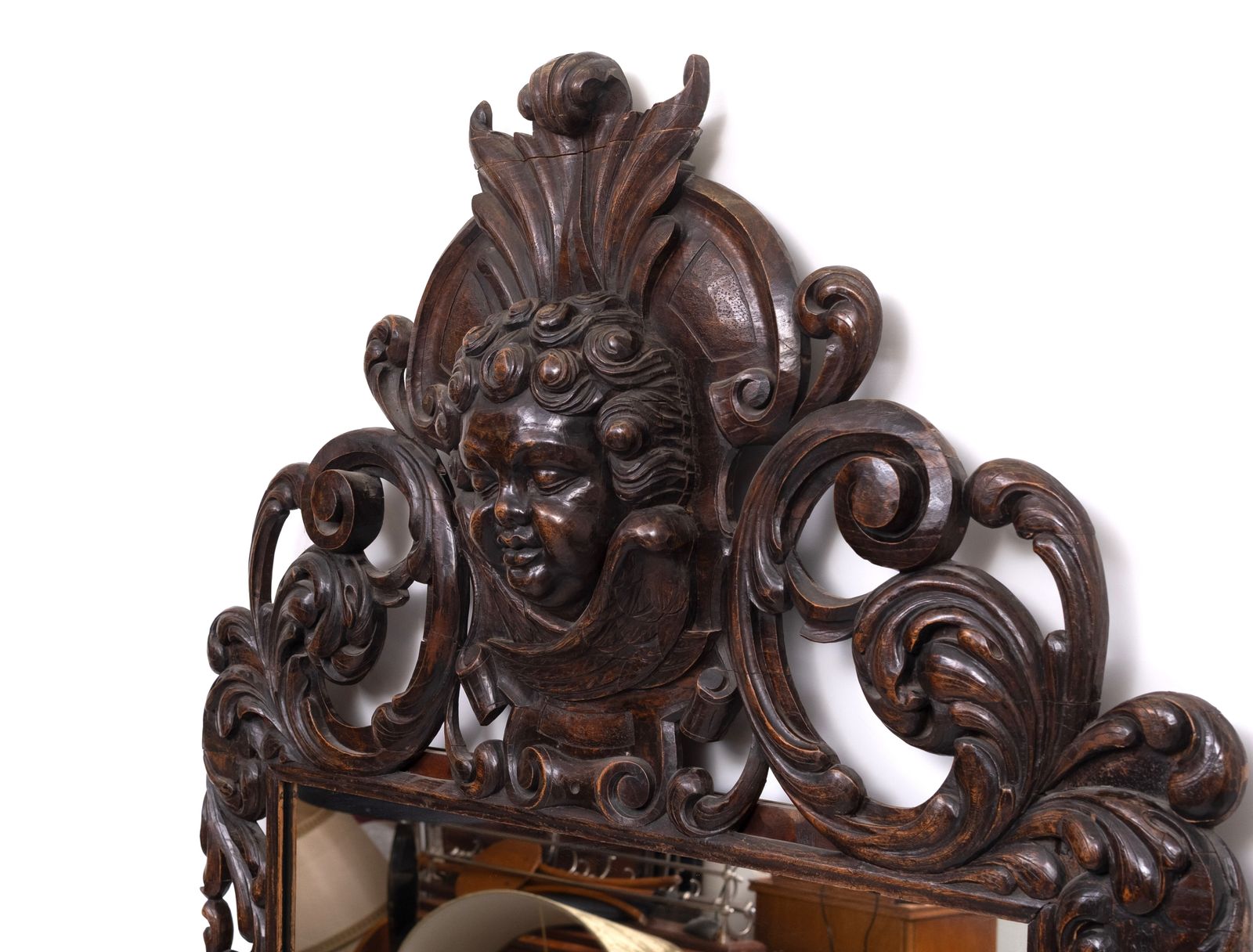Impressive Monumental 18 Century Antique Cherub Oak Mirror Holland photo vintage