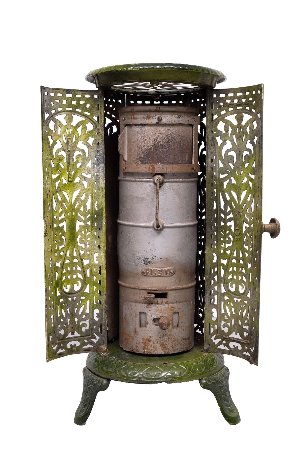 1277.0 19th Century French Green Enameled Cast Iron Heater Stove photo