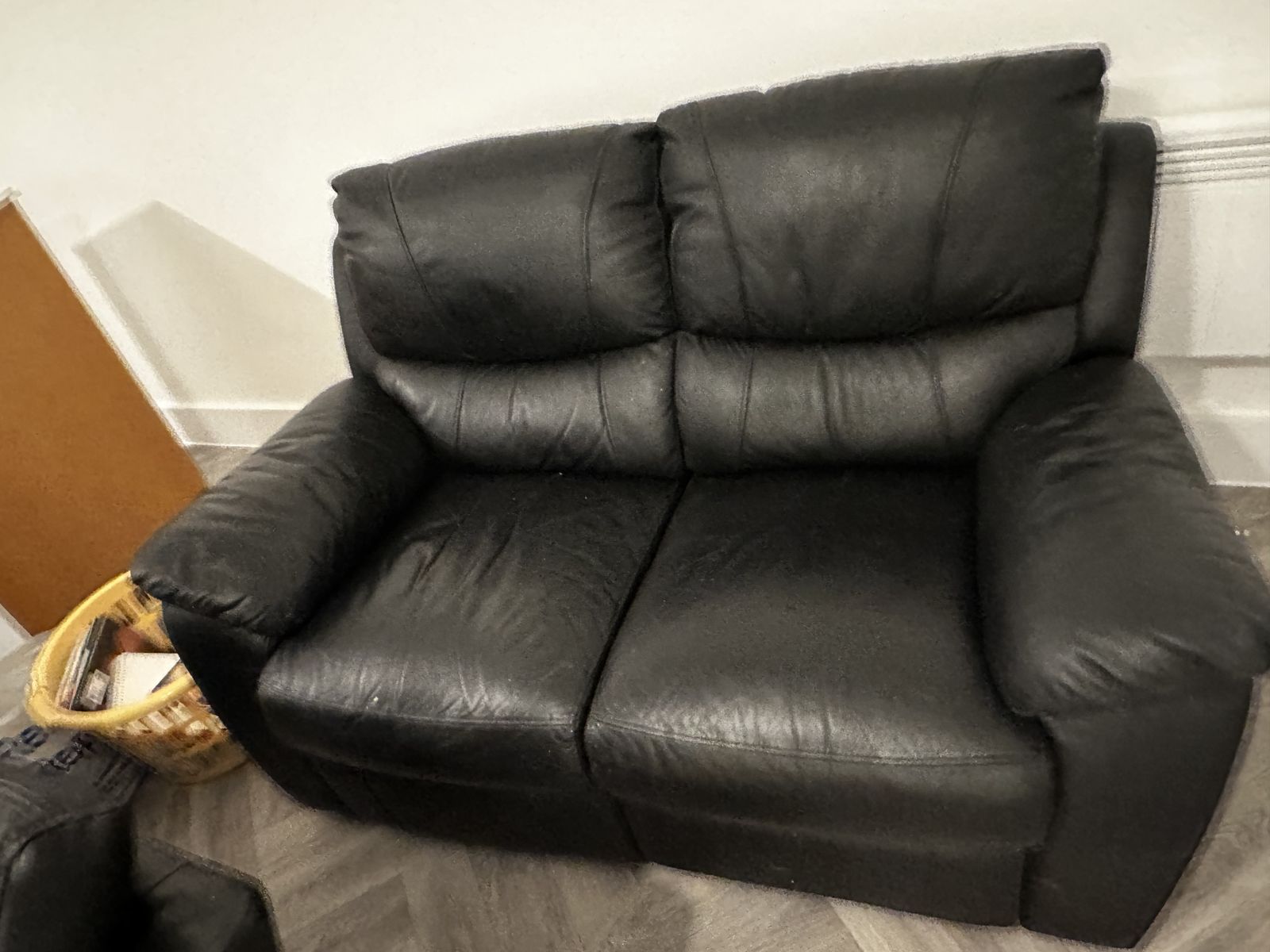 Sold Wood Leather Three And Two Seater Sofa photo furniture
