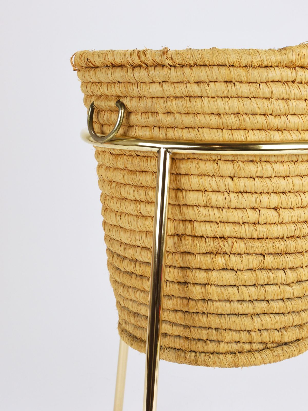 Carl Auböck II Raffia Brass Wastepaper Basket, Paper Bin, Umbrella Stand, 1950s photo Home Decor